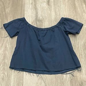 MOTHER blue denim crop tee- XS